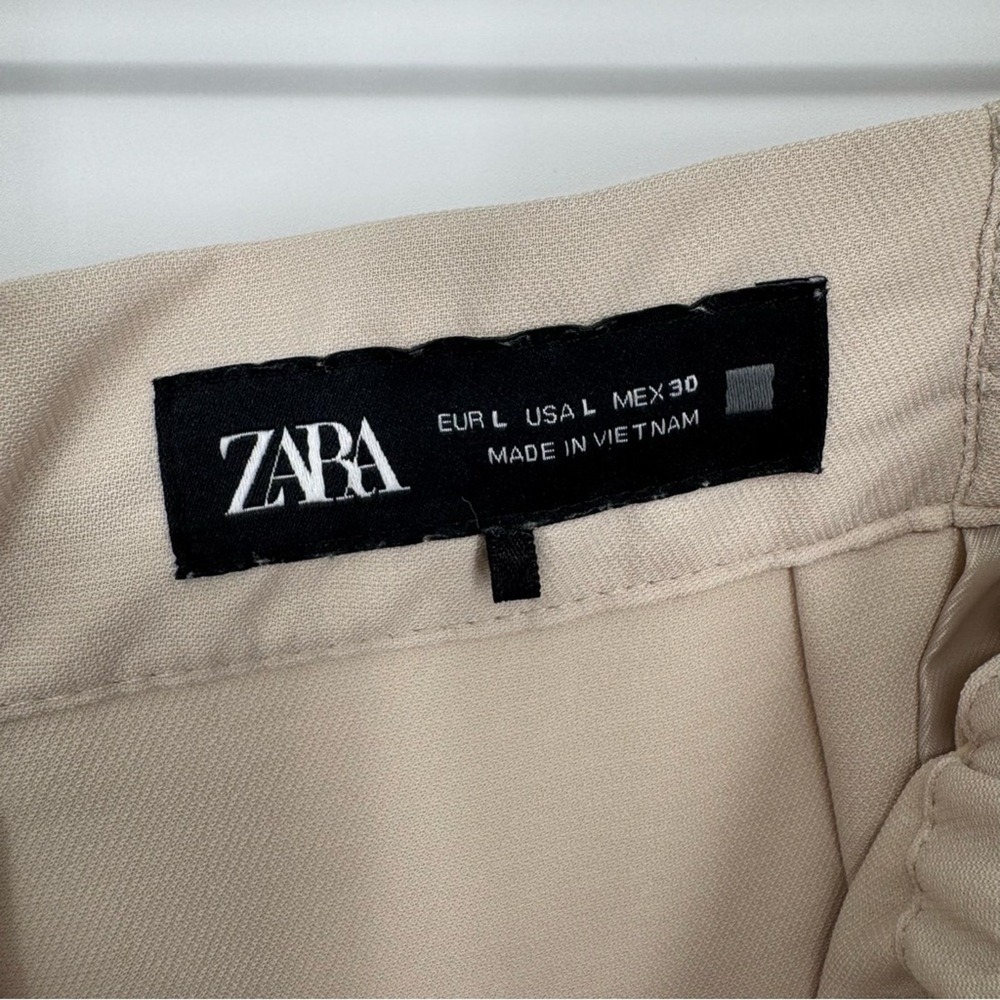 ZARA Flowy Ankle Pants Drawstring Tapered Leg Relaxed Fit Cream/Ivory Size L - Picture 9 of 13
